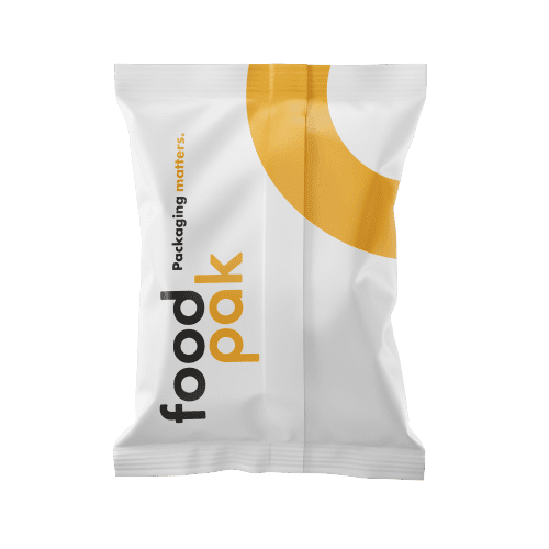 Custom printed back-fin pouch with FoodPak branding