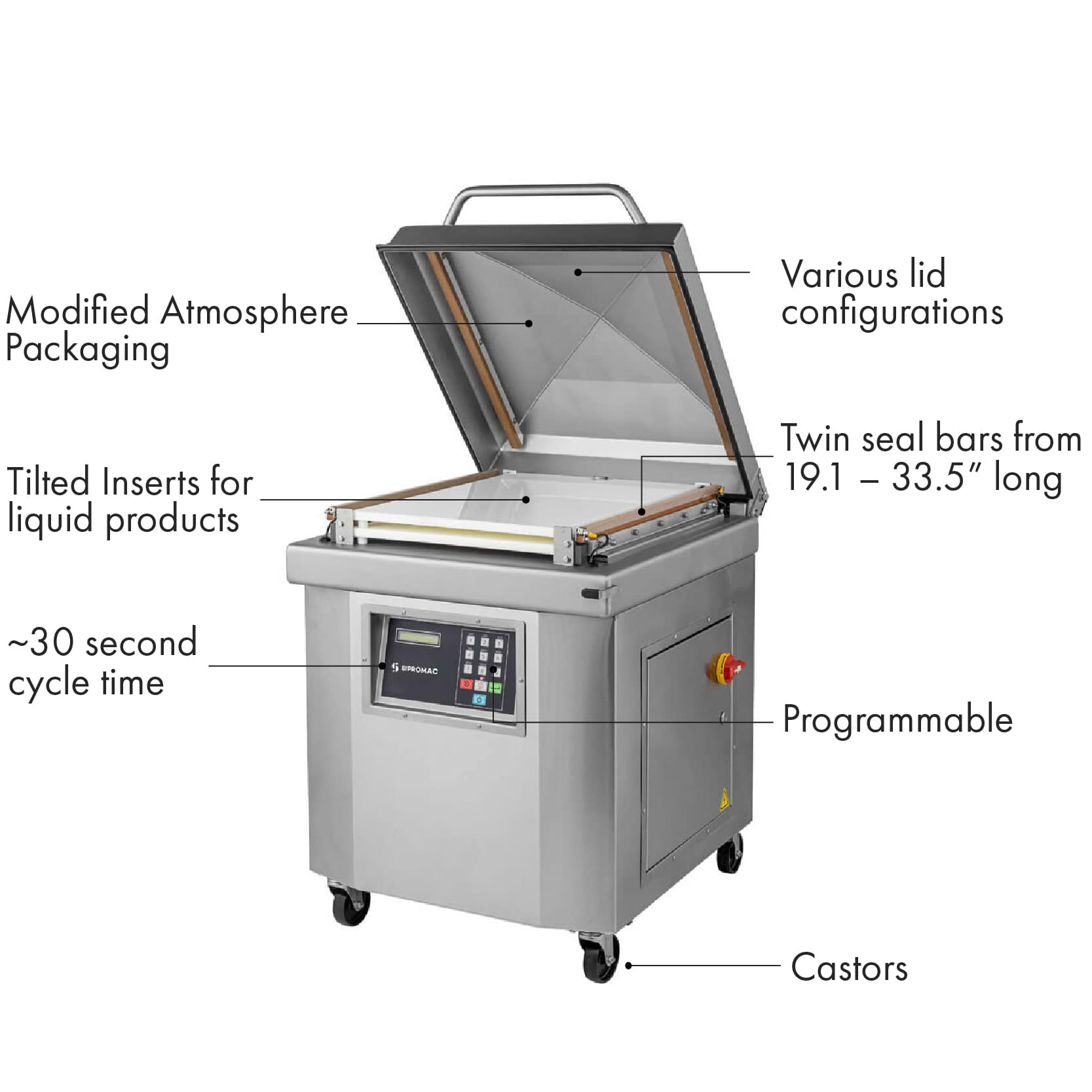 Single chamber vacuum sealer with features listed