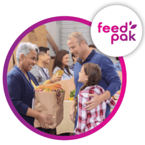 Food bank image with family and feedpak icon