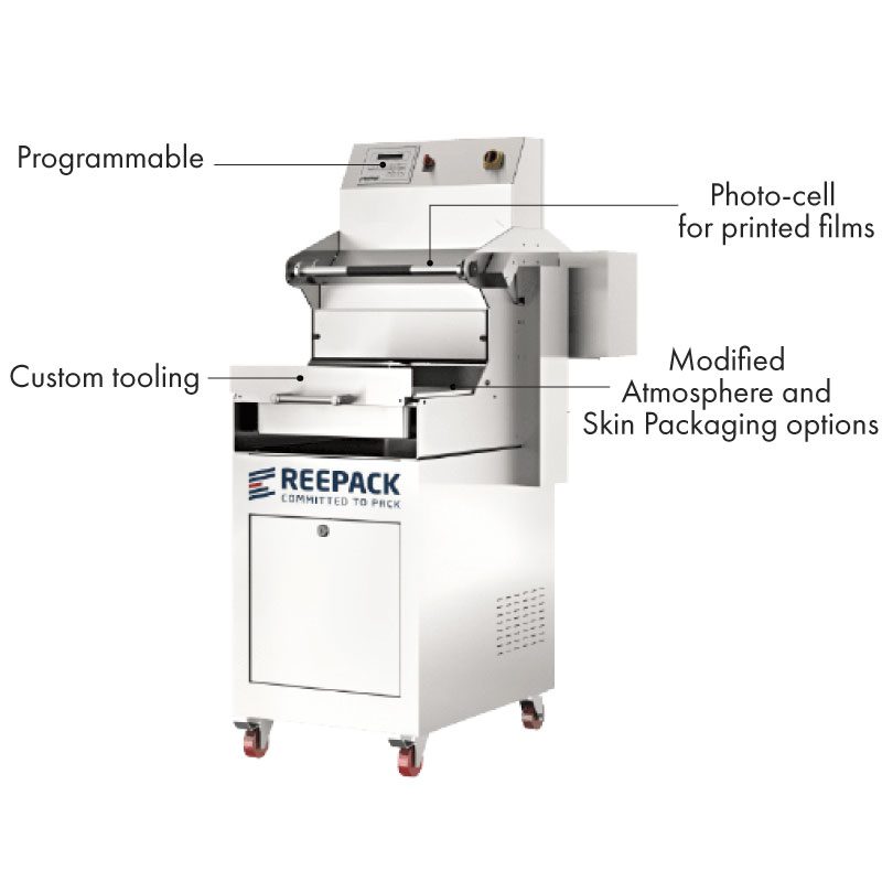 ReeTray 30 tray sealer with features listed on machine