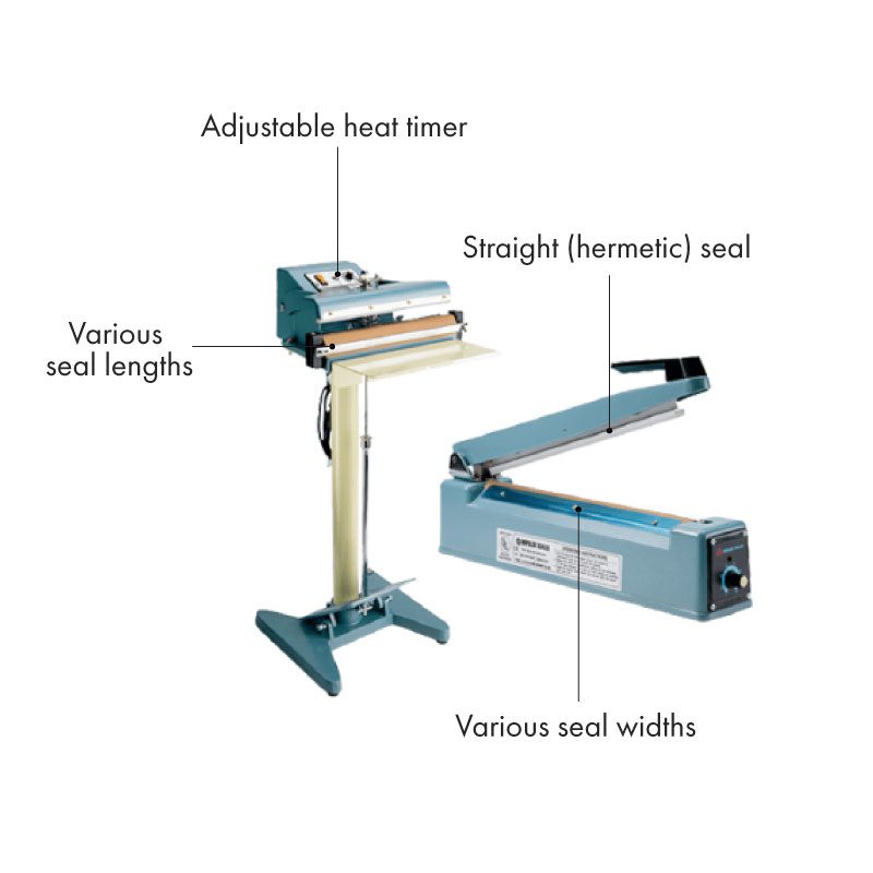 Floor and tabletop impulse sealers with features