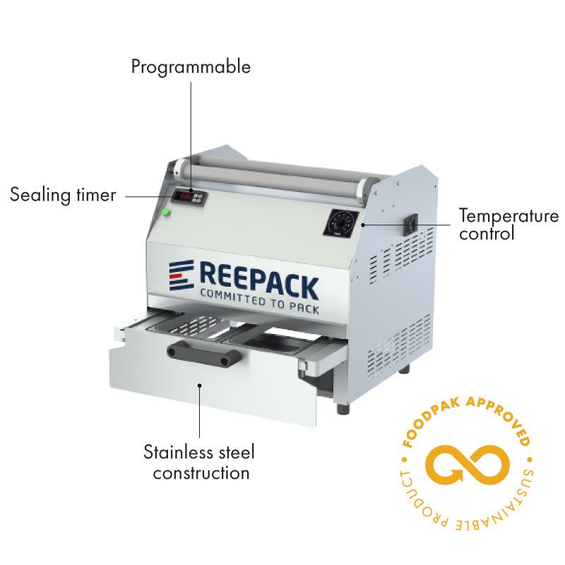 ReeSeal 32 tray sealer with features listed on machine