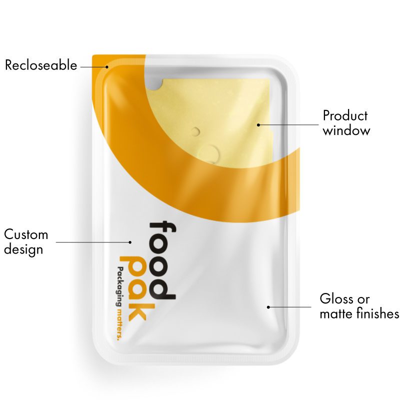 Custom printed lidding film on cheese slice packaging
