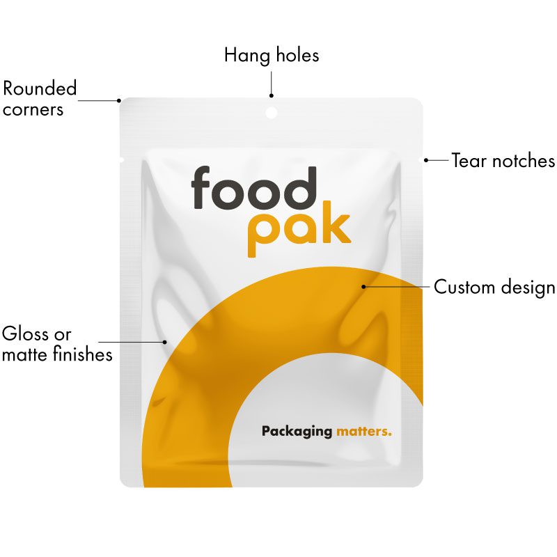 Custom printed retort pouch with FoodPak logos