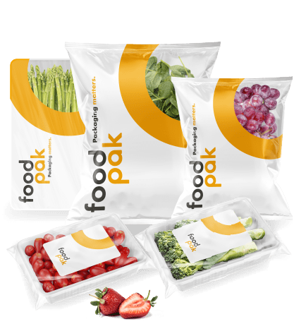 Group shot of printed packaging for fruit and vegetables