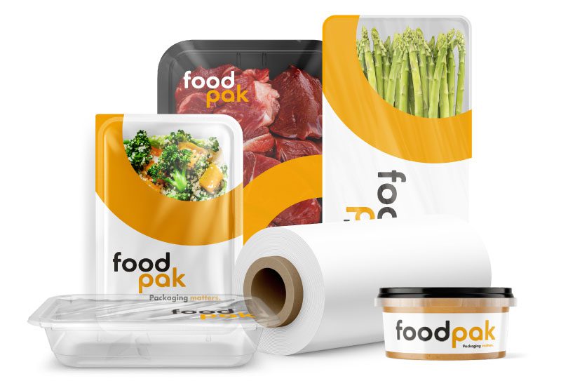 Group shot of packaging for food services in trays