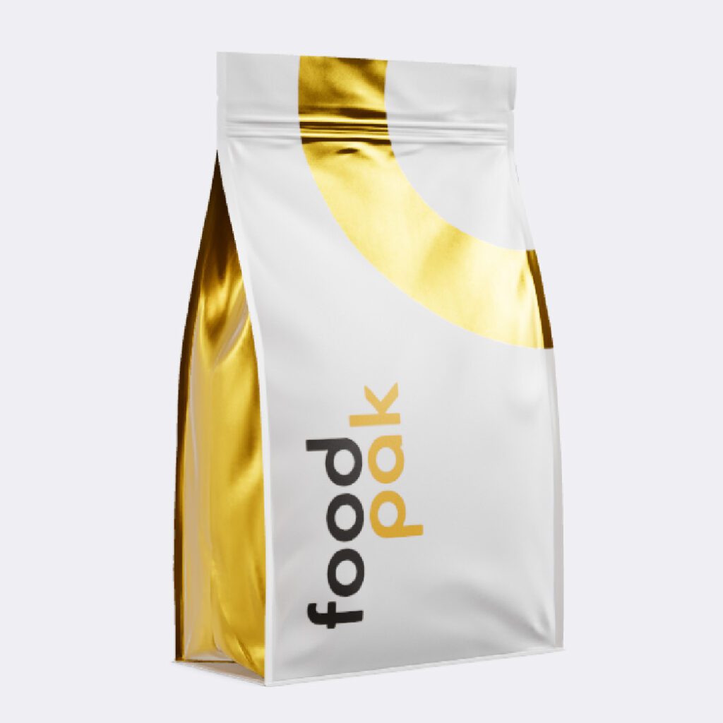 Metallic strip on a matte FoodPak branded bag