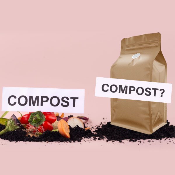 Compost beside compostable packaging